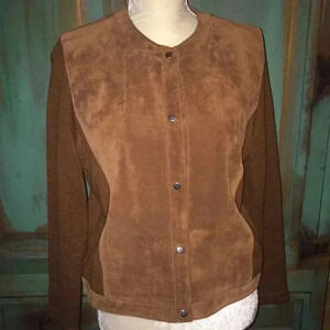 Sensations Brown Suede Wool Sweater Jacket L